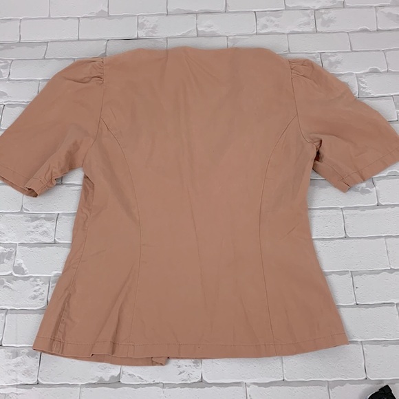 💰Bundle 3/$30 Zara Woman Button up puff shirt sleeve top blouse M pink salmon - Picture 2 of 10